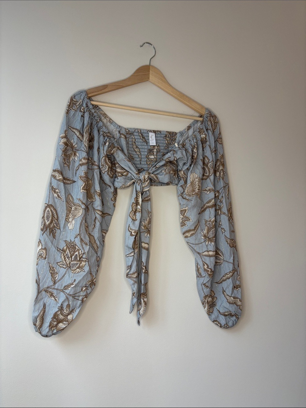 Tigerlily Blue Floral Tie-Front Off-Shoulder Crop Top